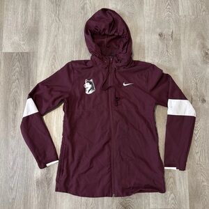 Nike Women's Burgundy Varsity Jacket with White Details